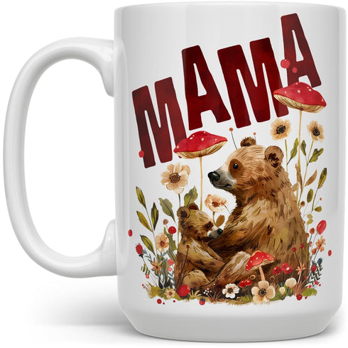 Woodland Mama Bear Ceramic Coffee Mug, Nature Forest Mom Birthday Cup, Mother's Day Gift (15oz)...