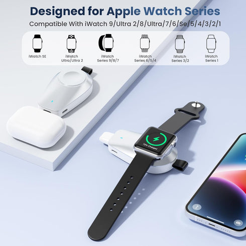 Mini Portable Wireless Charger for Apple Watch,1600mAh Keychain Travel Emergency Power Bank for iPhone,Compact Magnetic iWatch Charger,for iWatch ...