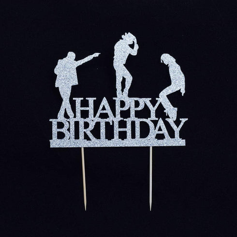 Glitter Happy Birthday Cake Topper cake Toppers Happy Birthday Cake Bunting Birthday Party Decoration Supplies. (Silver)...
