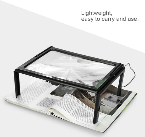 Sonew Foldable A4 Magnifying Glass, 3X Magnifier Reading Lamp with 4 LED Lights, Reading Accessory with Battery Power Supply for Home Travel and O...