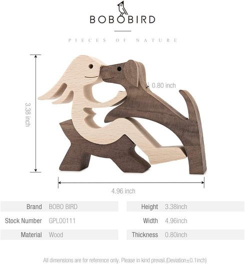 BOBO BIRD Wooden Dog Cat Family Statue, Handmade Wood Decoration, Cute Puppy, Kitty and People Statue Sculpture Ornament Collectible Figurine Craf...