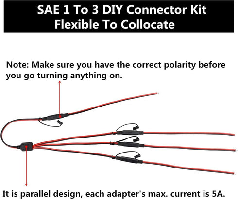 SAE Power Extension Cable Y Splitter 1 to 3 Connector With Dust Cap And 4 Pcs 2 Pin Quick Disconnect Wire Harness(4 Pcs 1.2 FT+1 Pcs 1 to 3)...
