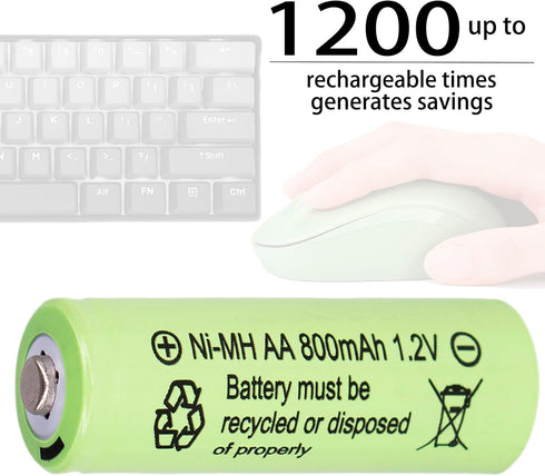 1.2v NI-MH AA 800mah Rechargeable Batteries, 12 Pack Double A Rechargeable Battery for Solar Lights, String Lights Pathway Lights,Mouse, Keyboard...