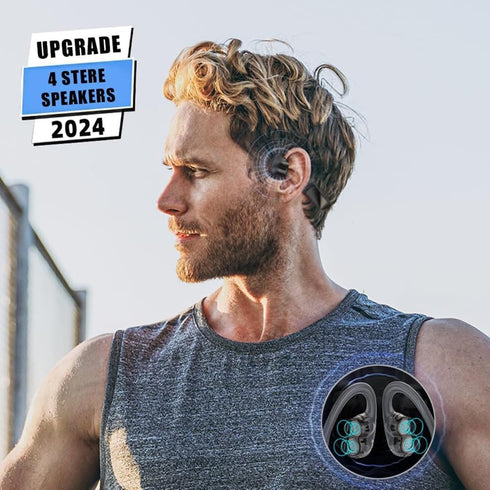 Open Ear Headphones Wireless Bluetooth - Upgrade 4 Speakers Air Conduction Sport Headphones - 26.2G Sweatproof Wireless Earphones for Workouts Run...