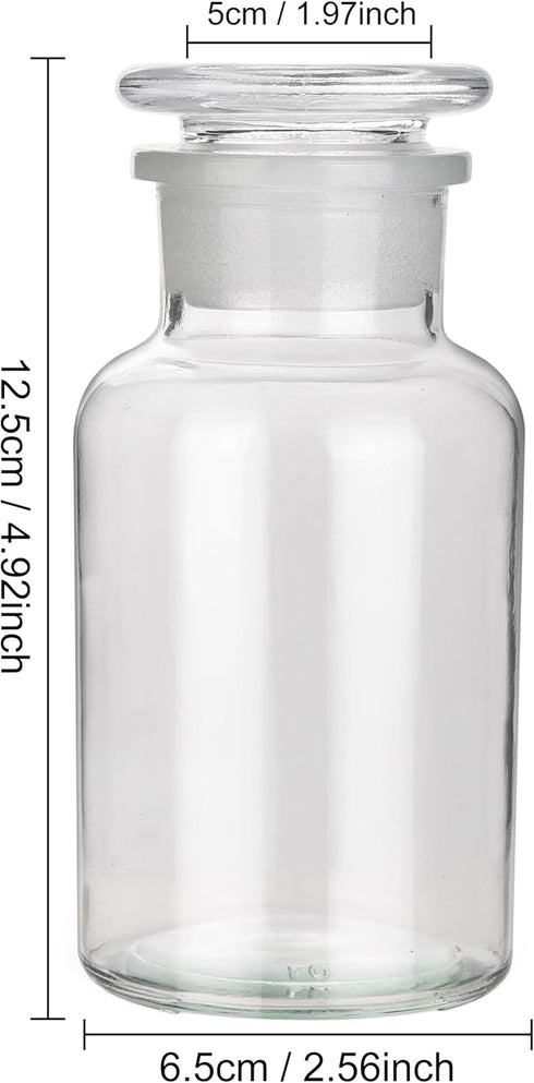 2 Packs 250ml Glass Reagent Bottle,Lab Wide Mouth Reagent Bottle, Glass Bottle With Glass Ground Stopper (Clear)...