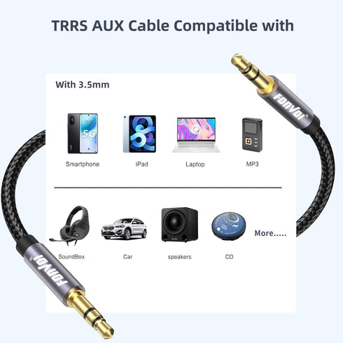 AUX Cable(15FT),3.5mm Audio AUX Cord for Car,Braided 3.5mm Male to Male Stereo Cable, Compatible with:Headphones, Phones, iPod,Car Audio,MP3 and M...