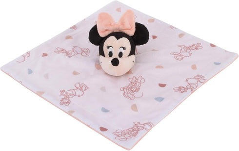 Disney Minnie Mouse White, Light Blue, and Peach Super Soft Security Baby Blanket with Plush Minnie Mouse Head...