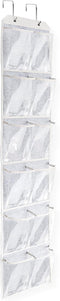SWISSELITE Over the Door Shoe Organizer, Space Saving Hanging Holder with 12 Large Clear Pockets and 2 Metal Hooks, Storage Rack Hang on Closet Do...