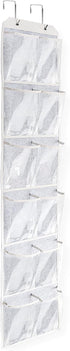 SWISSELITE Over the Door Shoe Organizer, Space Saving Hanging Holder with 12 Large Clear Pockets and 2 Metal Hooks, Storage Rack Hang on Closet Do...
