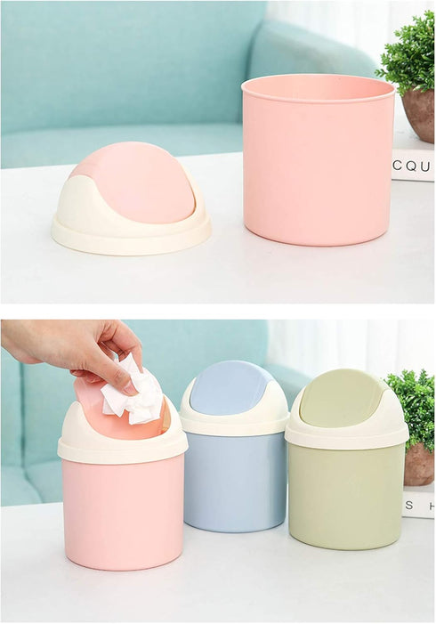 Desktop Mini Plastic Waste Garbage Can with Lid, Stylish Countertop Trash Bin Table Waste Paper Basket Round Small Trash Can for Office Bathroom C...