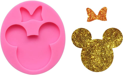 Cute Mouse Head Bow Keychain Silicone Molds for Epoxy Resin, Fondant Mold for DIY Chocolate Candy Cake Topper Decoration or Polymer Clay Jewelry C...