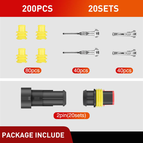Nilight 200PCS 2 Pin Electrical Connector ?Plug Male Female Terminal Wire Connector Waterproof Connectors 2 Way Automotive Connect Set for Car Tru...