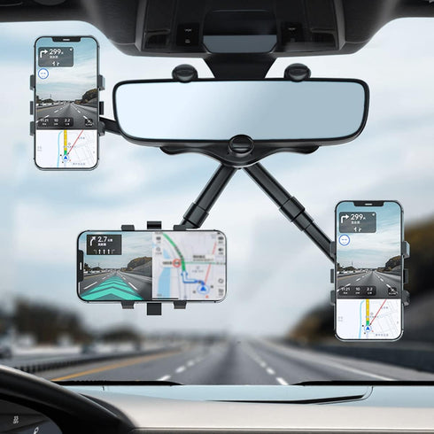 360°Rotatable and Retractable Car Phone Holder, Multifunctional Adjustable Mount, Universal Rearview Mirror Phone Holder for All Mobile Phones...