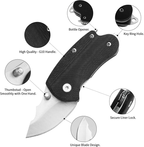 Small Folding Pocket Knife, G10 Handle Small EDC Knife, 1.8 Inch Blade Mini Keychain Knife with Bottle Opener, Perfect EDC Tool for Women Teens Me...
