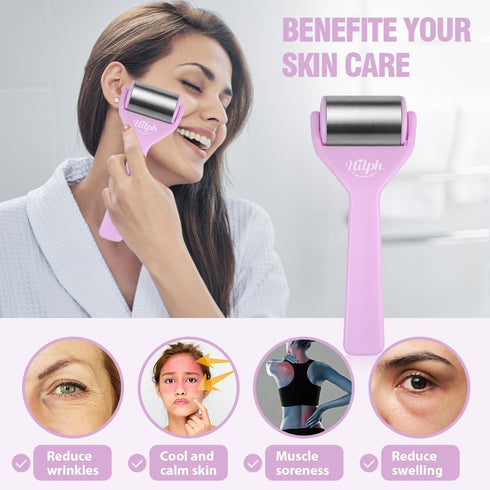 Hilph Ice Roller for Face Metal, Stainless Steel Ice Face Roller for Skin Care, Cold Facial Massager Roller for Puffiness, Eye Bags, Wrinkles, Fin...