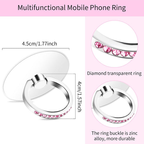 4 Pcs Diamond Phone Ring Holder Grip, Transparent Cell Phone Finger Ring Grip Kickstand, 360° Degree Rotation Finger Ring Stand, Compatible with M...