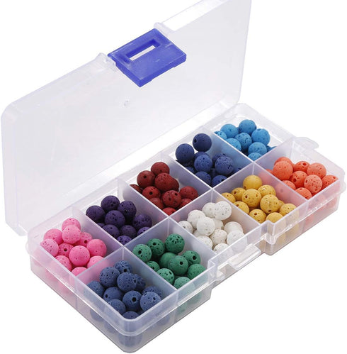 200pcs Round Lava Rock Beads Bulk,Crafts Loose Volcanic Rock Chakra Beads Lava Bead Kit for Making Essential Oil Diffuser Jewelry, Necklaces, Brac...