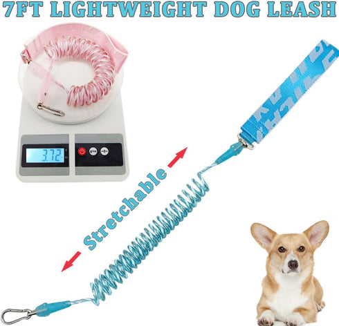 7FT Chew Proof Stretch Dog Leash Cable, Reflective Anti-Pull Shock Absorbing Dog Lead, Lightweight Cute Pet Leash with Soft Wide Nylon Handle for ...