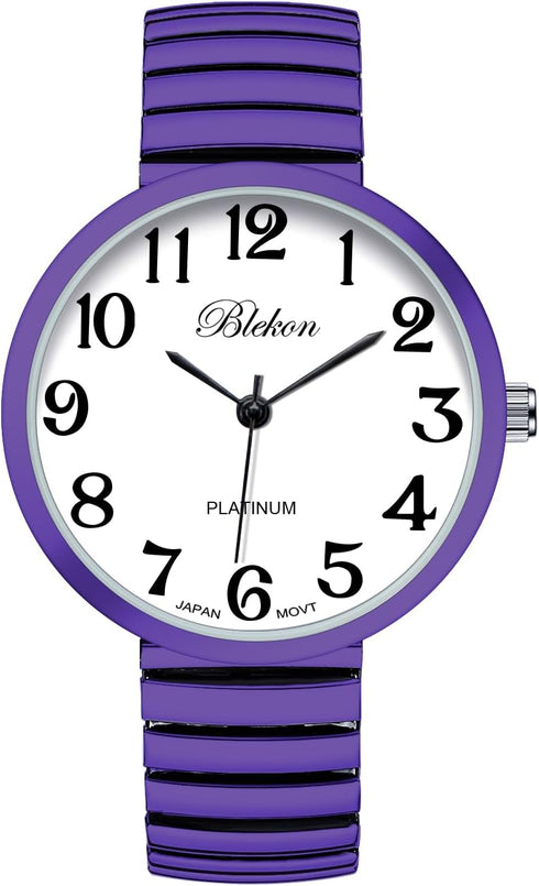 Blekon Collections New Super Large Face Stretch Band Japanese Movement PC21J Fashion Watch (Lavender)...