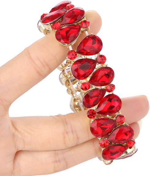 Molie Youfir Bridal Austrian Crystal Teardrop Knot Elastic Stretch Bracelet for Brides Wedding Party...