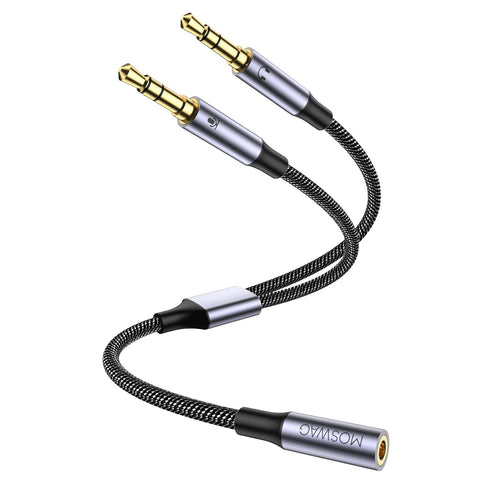 MOSWAG Headphone Splitter for Computer 3.5mm Female to 2 Dual 3.5mm Male Headset Mic Splitter, Mic Audio Y Splitter Cable,Stereo Jack Smartphone E...