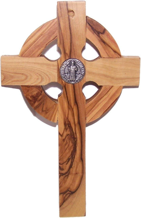 Holy Land Market Celtic and Saint Benedict Medal Handmade Wall Wood Cross Crucifix (6 Inches)...