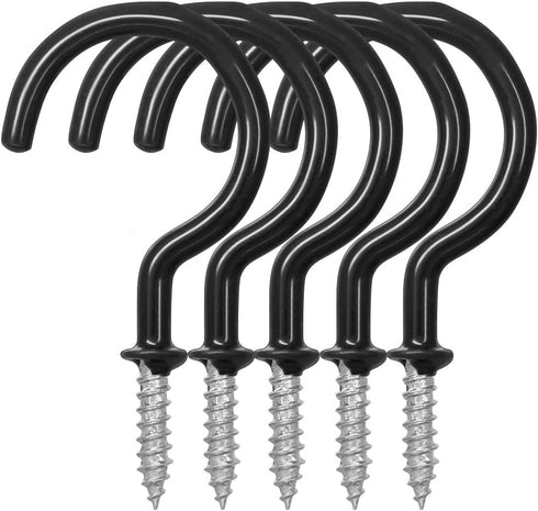 25 Pack Cup Hook Ceiling Hooks, 2.9 Inches, FineGood Vinyl Coated Screw-in Hanger for Indoor and Outdoor Use - Black...