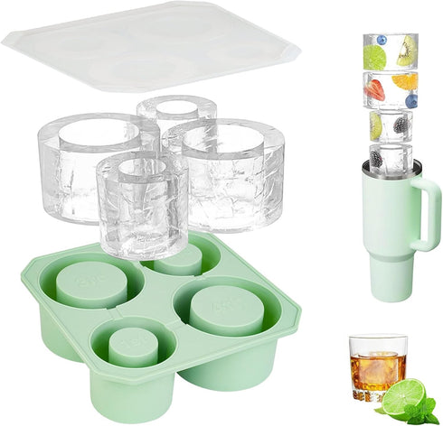 Ice Cube Tray for Stanley Cup 40oz 30oz 20oz 14oz Tumbler Ice Mold, Silicone Ice Tray With Lids for Chilling Cocktails, Whiskey, Drinks, Coffee, E...