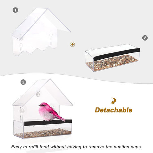 Window Bird Feeder 2 Pack - Clear Clear Bird House Shape Hanging Birds Feeder with Suction Cups and Screws,Separable & Removable Seed Feed Tray fo...