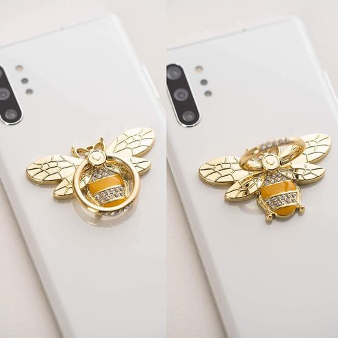 Allengel Stylish Phone Ring Grip Holder Stand, Bee Phone Finger Holder Kickstand for iPhone and Android Phone, Gold & Crystal...