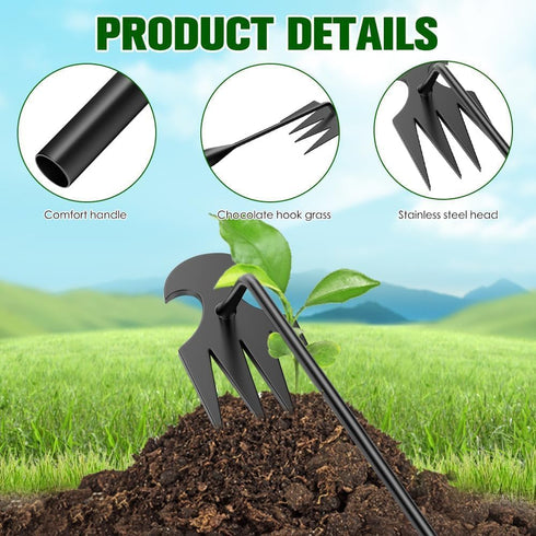 Stainless Steel Weed Puller Tool - 4 Teeth Dual-Purpose Manual Weed Remover Tool, Hand Weeder Tool with Long Handle for Vegetable Gardening, Farm ...