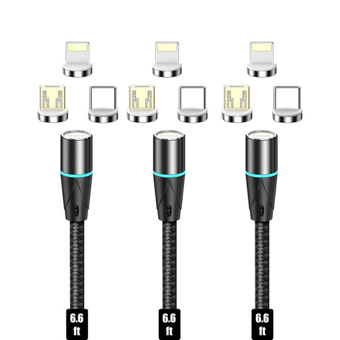 NetDot Magnetic Charging Cable,3in1 Gen12 (6.6ft/3 Pack Black) 18W Fast Charging Magnetic Phone Charger and Data Transfer Magnetic Charger for USB...