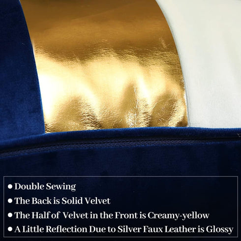 Navy Blue Beige Gold Leather Patchwork Velvet Throw Pillow Cover 12x20 Set of 2 Luxury Modern Home Decor Cushion Cover Decorative Pillow for Couch...
