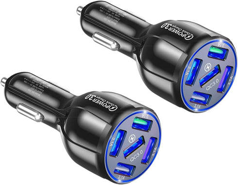 2 Pack USB Charger for Car, QC 3.0 Fast Car Charger Adapter with 5 Ports, Cigarette Lighter Car Adapter, Compatible with iPhone 13/Pro/Pro Max, 12...