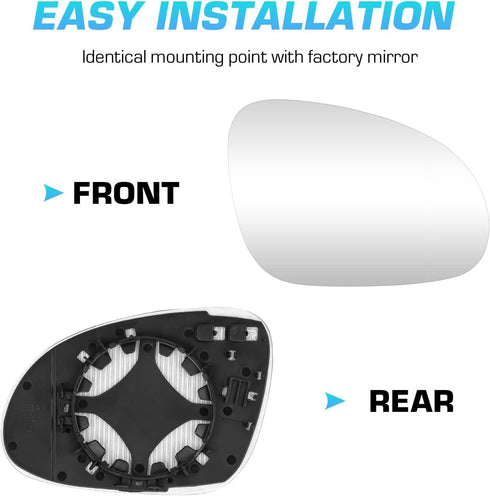 Passenger Right Side Heated Mirror - Side View Heated Convex Mirror Glass with Rear Holder Compatible with 2005-2010 Volkswagen VW R32 EOS GTI Rab...