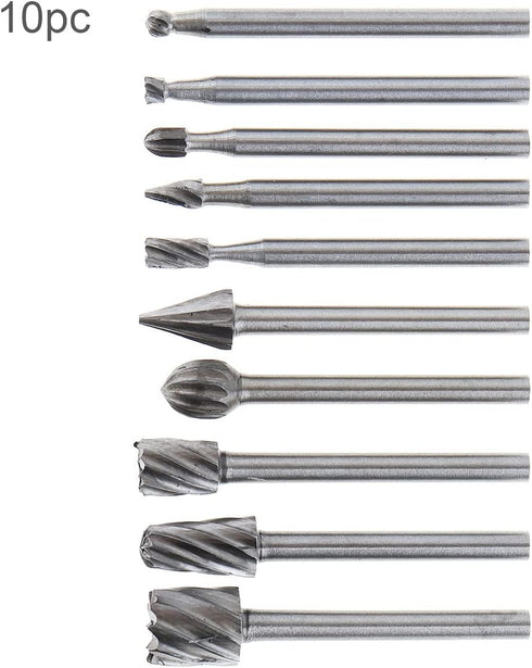 10pcs/set DIY Tree Root Carving 3mm Shank High Speed Steel Carpentry Handmade Electric Grinding Head Engraving Milling Cutter Rotary Burr Bit Set...