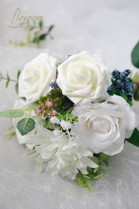 Floroom Artificial Flowers 25pcs Real Looking Ivory Foam Fake Roses with Stems for DIY Wedding Bouquets White Bridal Shower Centerpieces Arrangeme...