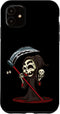 iPhone 11 Cute grim reaper holding a scythe and skull gift Case...
