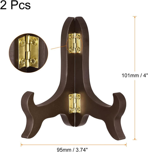 uxcell 2pcs 4" Easel Plate Holder, Wooden Folding Display Stand Brown for Decorative Picture Frame...