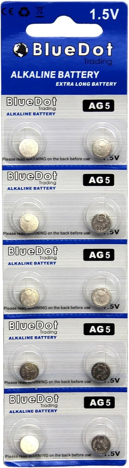 BlueDot Trading Alkaline AG5 LR754 754 LR48 193 1.5V Button Cell Watch, Hearing Aid, and Other Electronic Product Batteries, Quantity 50 Count/Pac...