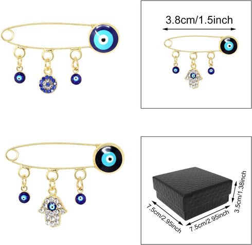 Honbay 2PCS Lucky Charms Evil Eye Brooch Pins Lapel Pins Safety Pins with Rhinestones - 2 Style...