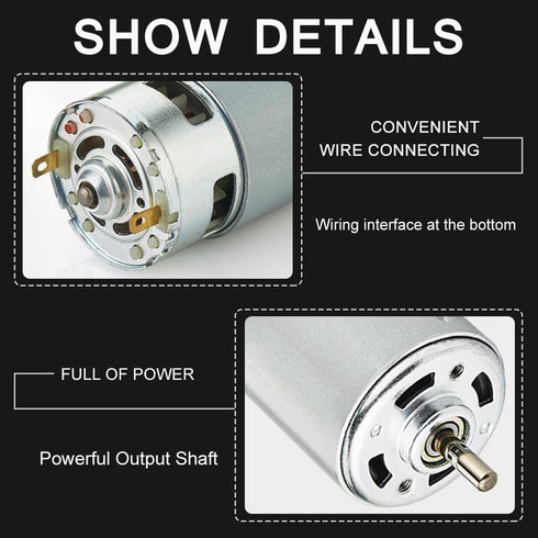 775 DC Motor 12-24V 12000RPM Large Torque Micro Motor for Power Tools/DIY Toys/Vacuum Cleaners Fans with Double Ball Bearing, High Speed DC Small ...