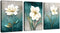 Flower Canvas Wall Art Cream White Floral Wall Decor Turquoise Tealish Grey Background Canvas Picture Modern Rustic Artwork Bathroom Bedroom Livin...