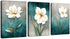 Flower Canvas Wall Art Cream White Floral Wall Decor Turquoise Tealish Grey Background Canvas Picture Modern Rustic Artwork Bathroom Bedroom Livin...