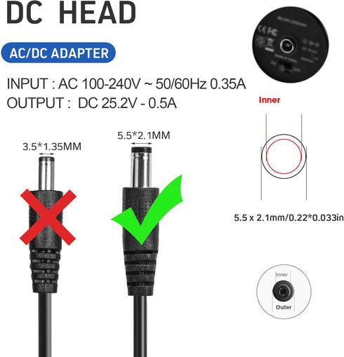 24V Massage Gun Charger 25.2V Charger for Output:25.2V Line :1.5m/59in...