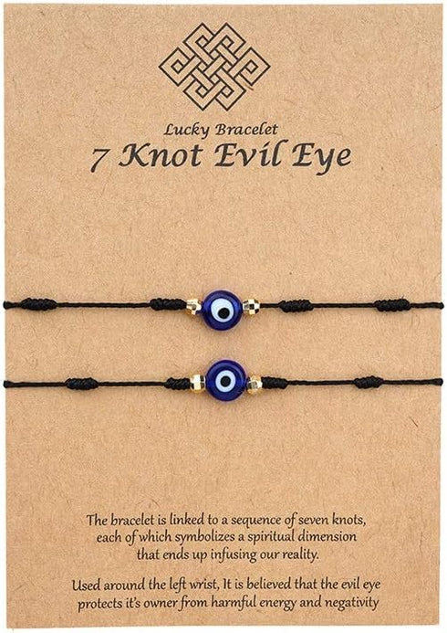 COLORFUL BLING Upgraded 7 Knots Evil Eye Bracelet with Message Card Adjustable Lucky Red String Bracelet Set Kabbalah Protection Friendship Wish B...