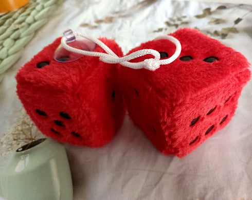 1 Pair Retro Dots Fuzzy Dice Car Mirror Hanging with Suction, Cubic Square Plush Dice Auto Rearview Mirror Dice for Car Ornament Decoration (Red)...