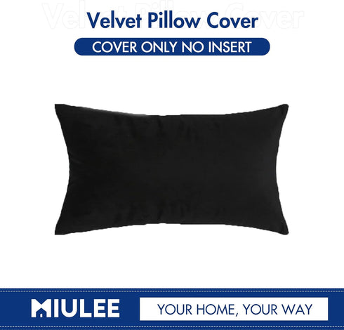 MIULEE Velvet Pillow Cover Soft Luxury Decorative Throw Pillow Cover Single Rectangle Cushion Case for Couch Sofa Bedroom Car Decor,12x20 Inch Bla...