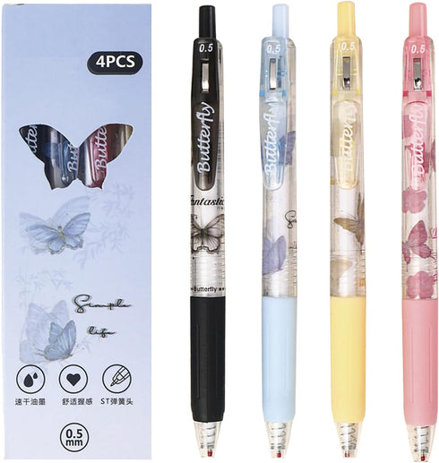 4 Pcs Cute Butterfly Retractable Pens Gel Pens Aesthetic Pens 0.5mm Black Writing Pen Office School Pens Women Girls Men Boy Pens (4Pcs Butterfly)...