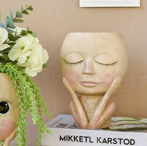 Face Flower Pot Head Planter Pot Cute Lady Face Succulent Planter Resin Cactus Planter Funny Head Plant Pot for Home Garden (Corlor A)...